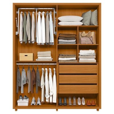 Guarda Roupa Casal 4 Portas Com Espelho Mdf Greco 188 Cm Cumaru Madetec