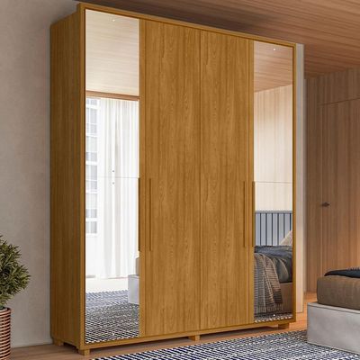 Guarda Roupa Casal 4 Portas Com Espelho Mdf Greco 188 Cm Cumaru Madetec