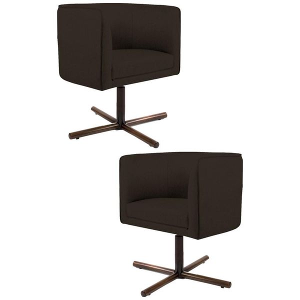 Kit 2 Poltronas Decorativas Base Xis Madeira Betina C-34 Corano Marrom - Domi