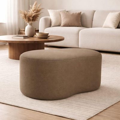 Puff Feijão Orgânico Curvo Redondo Confortável Sala Moderno Suede Capuccino