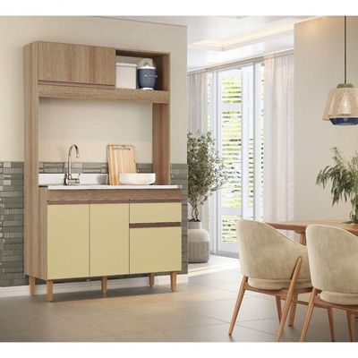 Armário De Cozinha Compacta Em Mdp Mel E Areia 1,94 X 1,24