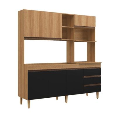 Armário De Cozinha Compacta Em Mdp Mel E Preto 1,95 X 1,85