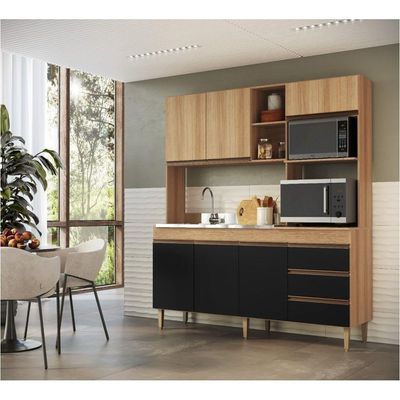 Armário De Cozinha Compacta Em Mdp Mel E Preto 1,95 X 1,85
