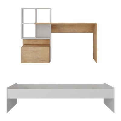 Conjunto Quarto Cama Solteiro Com Colchão/escrivaninha Multimóveis Mp4226 Branco/rustic Branco/rustic