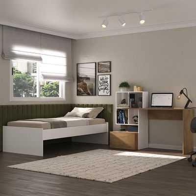 Conjunto Quarto Cama Solteiro Com Colchão/escrivaninha Multimóveis Mp4226 Branco/rustic Branco/rustic
