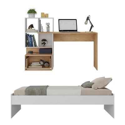 Conjunto Quarto Cama Solteiro Com Colchão/escrivaninha Multimóveis Mp4226 Branco/rustic Branco/rustic