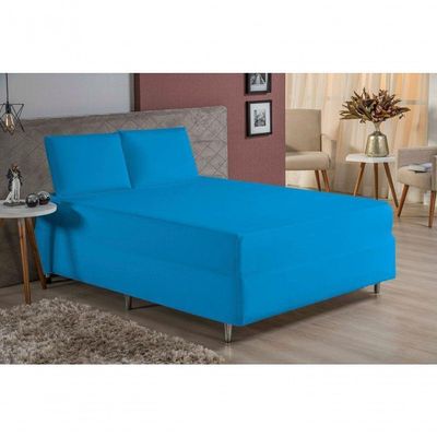 Jogo De Cama Casal Nobre 3 Peças Luva De Box 55cm De Altura Malha 100% Algodão - Turquesa