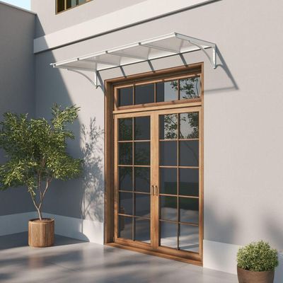 Toldo Fixo Policarbonato Alveolar Cristal - 1,50m X 1,00m - Estrutura Branca