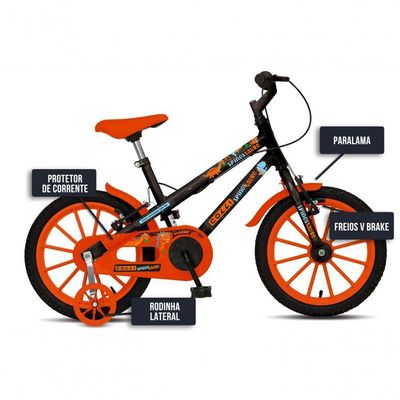 Bicicleta Dinos Spinossauro Aventuras, Aro 16, Quadro 12, Com Freios V-brake, Com Rodas De Apoio E Capa Corrente