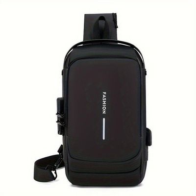Mochila De Peito Masculina à Prova D'água Com Trava De Código Usb Alta Qualidade Cores:preto