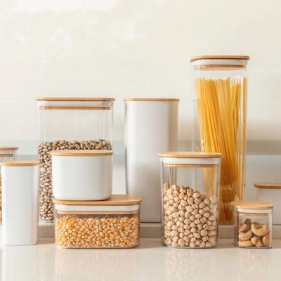Conjunto De Potes Herméticos Keep 4 Peças Transparente Com Tampa De Bambu Ou