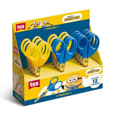 Tesoura Escolar Minions Lâmina Decorada 13cm Tris Amarelo
