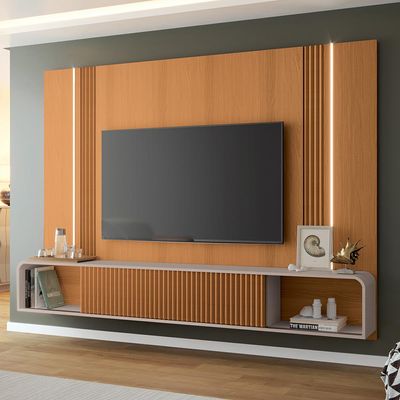 Painel Para TV 85 Pol Zurick e Mesa de Centro Harmony B01 Cinamomo Off White - Lyam Decor