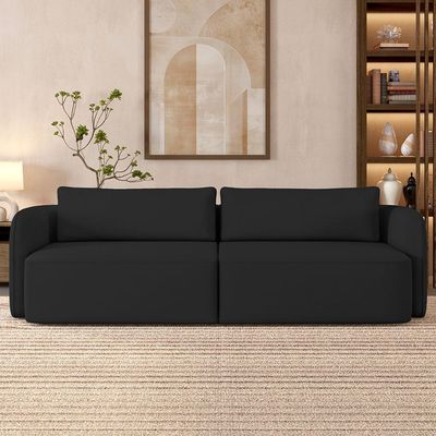 Sofá 3 Lugares Sala Living Orgânico 220cm Oregon K01 Veludo Preto - Lyam Decor