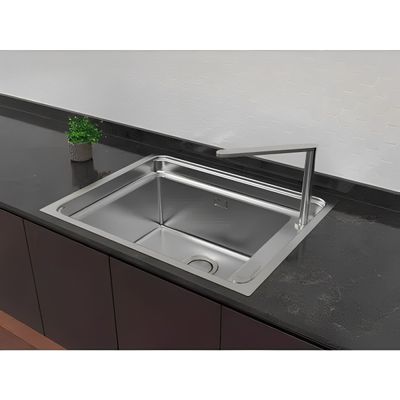 CUBA TRAMONTINA DE SOBREPOR DESIGN COLLECTION WORKSTATION QUADRUM DEEP 50 EM INOX COM MISTURADOR HIDDEN 93913/133