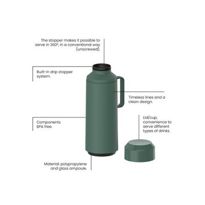 Garrafa Térmica Tramontina Exata em Polipropileno Verde com Ampola de Vidro e Tampa Rosqueável 1 L