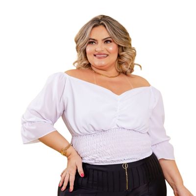 BLUSA  PLUS SIZE DOLCE SEDUTTI CROPPED ELASTEX BRANCA 52 / Branco