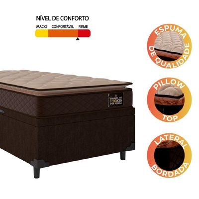 Cama Box Baú Solteiro Colchão Espuma D33 Pillow 88x188x60cm Marrom Suporta Até 120kg Marrom