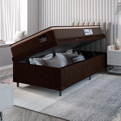 Cama Box Baú Solteiro Colchão Espuma D33 Pillow 88x188x60cm Marrom Suporta Até 120kg Marrom