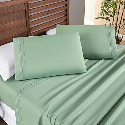 Jogo Cama Lençol Honore Queen Micro Percal 200 Fios c/ Detalhes Bordados 4 Peças - Salvia Verde