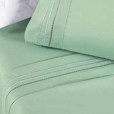 Jogo Cama Lençol Honore Queen Micro Percal 200 Fios c/ Detalhes Bordados 4 Peças - Salvia Verde