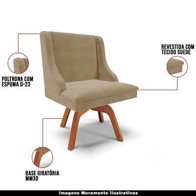Kit 5 Cadeiras Decorativas Sala de Jantar Base Giratória de Madeira Firenze Suede Nude/Natural G19 - Gran Belo