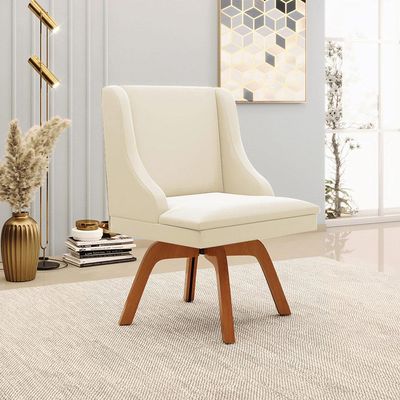 Kit 2 Cadeiras Decorativas Sala de Jantar Base Giratória de Madeira Firenze Veludo Bege/Natural G19 - Gran Belo