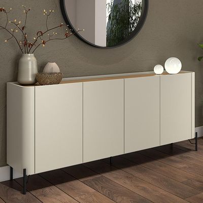 Aparador Buffet Para Sala de Jantar 4 Portas Pés Industrial Preto Naim I03 Luna Louro - Lyam Decor