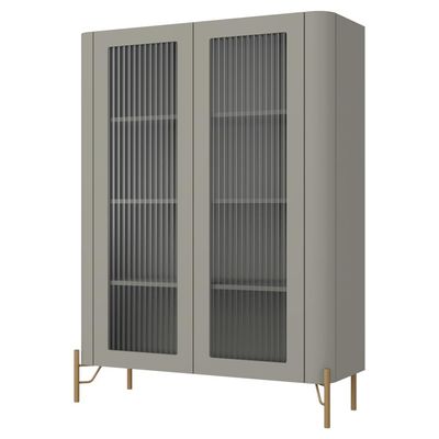 Cristaleira Sala De Jantar 2 Portas Vidro Pés Industrial Dourado Naim I03 Grigio - Lyam Decor