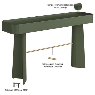 Aparador Para Sala De Estar Orgânico Industrial Alef I03 Musgo Dourado - Lyam Decor