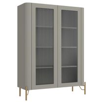 Cristaleira Sala De Jantar 2 Portas Vidro Pés Industrial Dourado Naim I03 Grigio - Lyam Decor