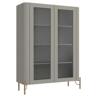 Cristaleira Sala De Jantar 2 Portas Vidro Pés Industrial Dourado Naim I03 Grigio - Lyam Decor