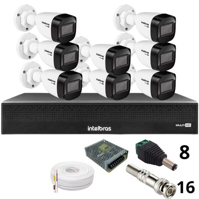 Kit 8 Câmeras Intelbras 1130b Full Hd Dvr Mhdx 1016-c Intelbras Com Detecção De Movimentos Sem Hd