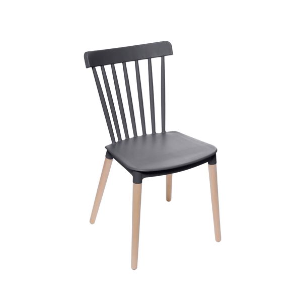 Cadeira Midi Preta em Polipropileno Base em Madeira Or Design