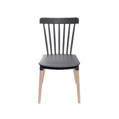 Cadeira Midi Preta em Polipropileno Base em Madeira Or Design