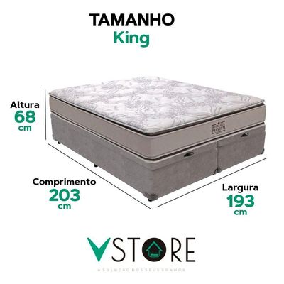 Cama Box Baú King E Colchão Four Season Molas V-store Cinza
