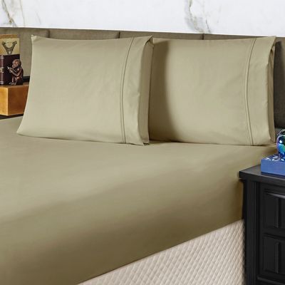 Jogo de Cama Lençol Queen Conforto Percal 300 Fios 3 Peças - Bege
