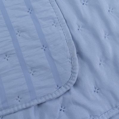 Cobre Leito Queen Plissê Seersucker e Matelado Ultrassônico 03 Peças 100% Poliéster - Azul Mineral