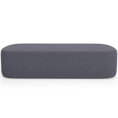 Cabeceira Cama Box King 195cm Lanna com Puff Recamier Doha W01  Suede Cinza - Lyam Decor