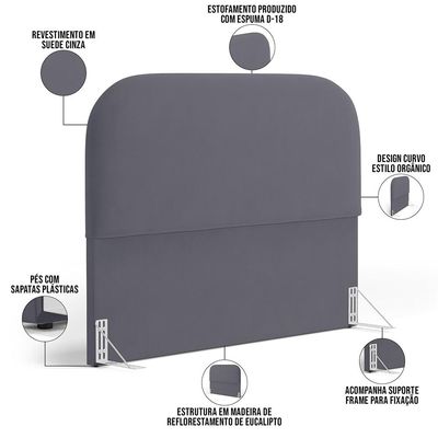Cabeceira Cama Box King 195cm Lanna com Puff Recamier Doha W01  Suede Cinza - Lyam Decor