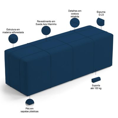 Kit Cabeceira Cama Box King 195cm com Calçadeira Roma W01 Suede Azul Marinho - Lyam