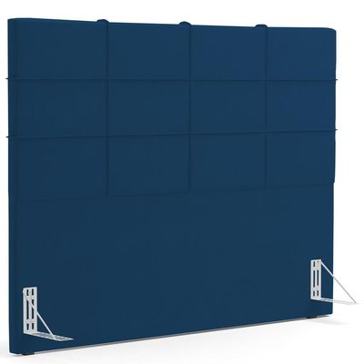 Kit Cabeceira Cama Box King 195cm com Calçadeira Roma W01 Suede Azul Marinho - Lyam