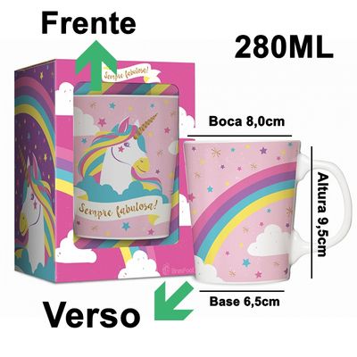 Caneca Porcelana Premium BrasFoot Bichinhos 280 ML Unicórnio Branco