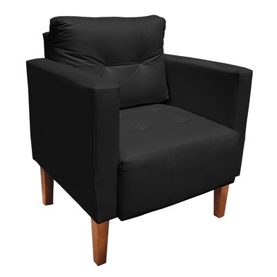 Poltrona Sala Decorativa Livia Pé Madeira Sintético Preto M11 - D'Rossi