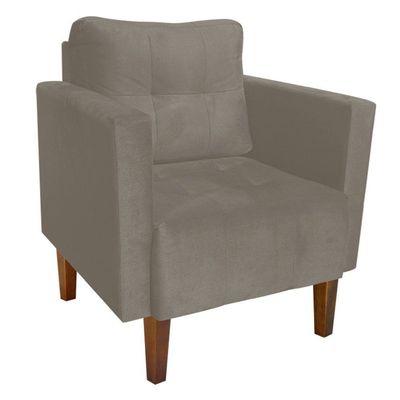 Poltrona Sala Decorativa Livia Pé Madeira Castanho Suede Marrom Rato M11 - D'Rossi