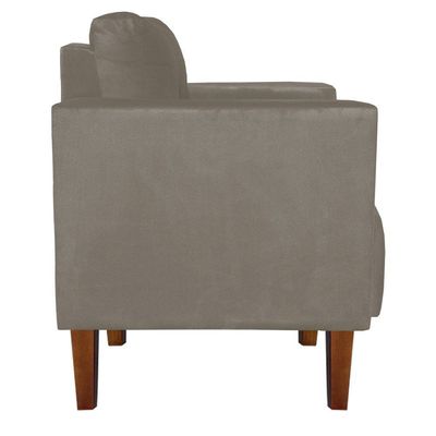 Poltrona Sala Decorativa Livia Pé Madeira Castanho Suede Marrom Rato M11 - D'Rossi
