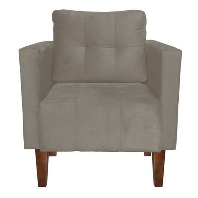 Poltrona Sala Decorativa Livia Pé Madeira Castanho Suede Marrom Rato M11 - D'Rossi