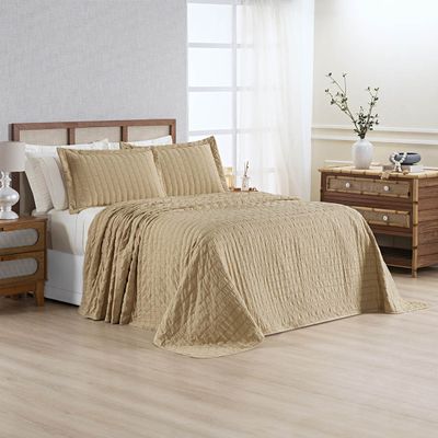 Kit Colcha Cobre Leito Plissê Casal Seersucker Premium 3 Peças Maciez e Leveza com Textura 3D Bege Mel