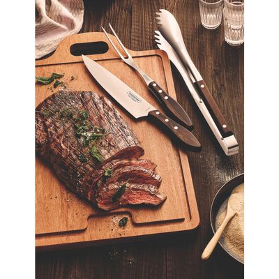 Jogo para Churrasco Tramontina em Aço Inox com Cabo Castanho Polywood 3 Peças