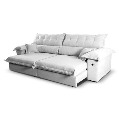 Sofá 5 Lugares Retrátil e Reclinável com USB Absoluto Linho Off White